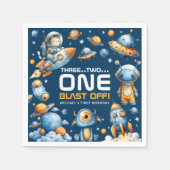 Space Rocket Astronaut Cat Blast Off 1st Birthday Serviette (Vorderseite)