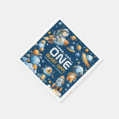 Space Rocket Astronaut Cat Blast Off 1st Birthday Serviette (Ecke)