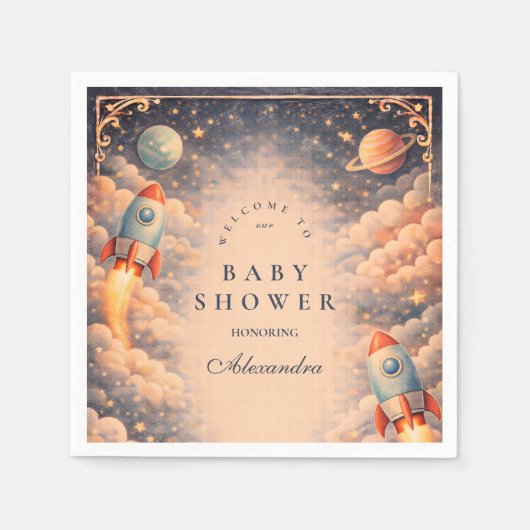 Space Rocket Clouds Baby Shower Serviette (Vorderseite)