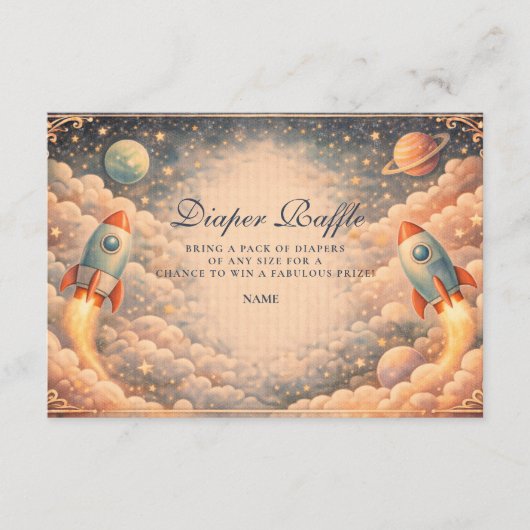 Space Rocket Clouds Diapper Raffle Begleitkarte (Vorderseite)