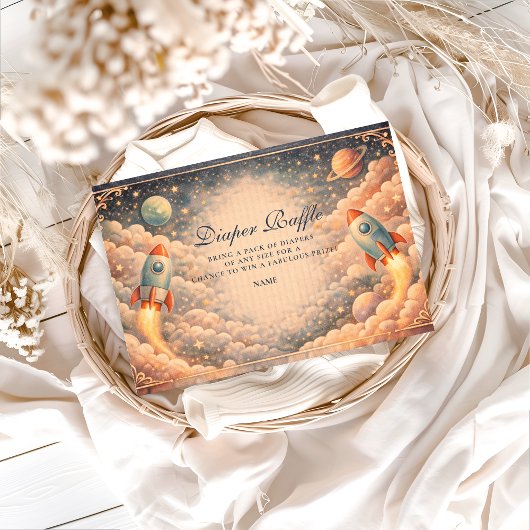 Space Rocket Clouds Diapper Raffle Begleitkarte