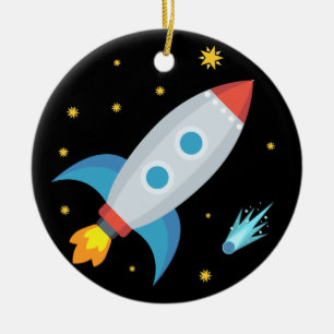 Space Rocket Emoji Keramik Ornament
