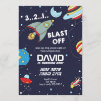 Space Rocket Galaxy Blast Off Boy Birthday