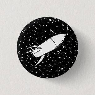 Space Rocket im Feld der Sterne Retro Vintag Button