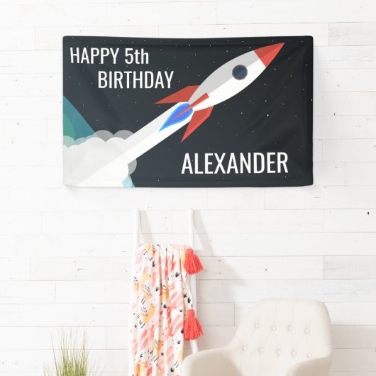 Space Rocket Personalisiert Kindergeburtstag Party Banner (Insitu)