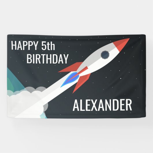 Space Rocket Personalisiert Kindergeburtstag Party Banner (Horizontal)
