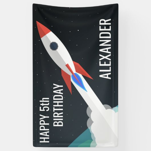 Space Rocket Personalisiert Kindergeburtstag Party Banner (Vertikal)