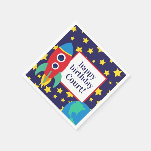 Space Rocket Personalisiertes Party Napkins Serviette (Ecke)