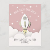 Space Rocket Pink Klasse Valentine Foto Postkarte (Vorderseite)