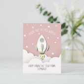 Space Rocket Pink Klasse Valentine Foto Postkarte (Stehend Vorderseite)