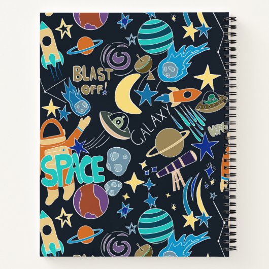 Space Rocket Planets Stars Doodles Personalisiert Notizblock (Rückseite)