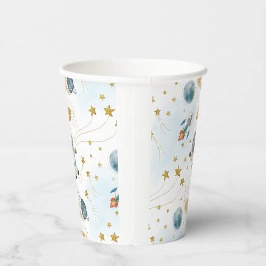 Space Rocket Ship Astronaut Stars Pattern Pappbecher (Rechts)