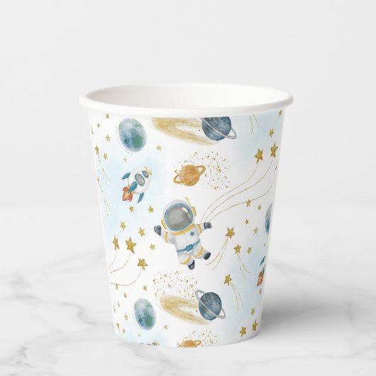 Space Rocket Ship Astronaut Stars Pattern Pappbecher (Vorderseite)