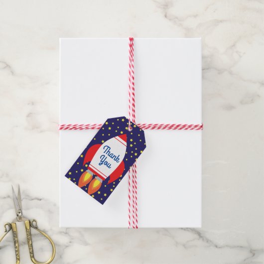 Space Rocket Star Schiff 1. Geburtstag Party Geschenkanhänger (Mit Garn)