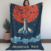 Space Rocket to Red Planet Custom Blanket for Boys Fleecedecke