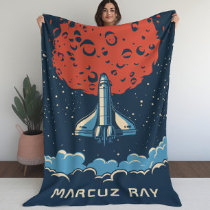 Space Rocket to Red Planet Custom Blanket for Boys Fleecedecke