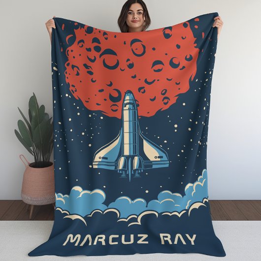 Space Rocket to Red Planet Custom Blanket for Boys Fleecedecke
