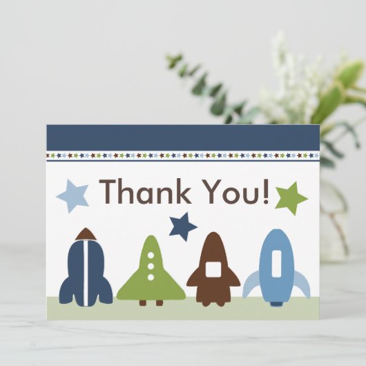 Space Rockets Danke Karte (Stehend Vorderseite)