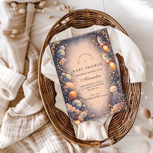 Space Rockets Stars Baby Shower Einladung
