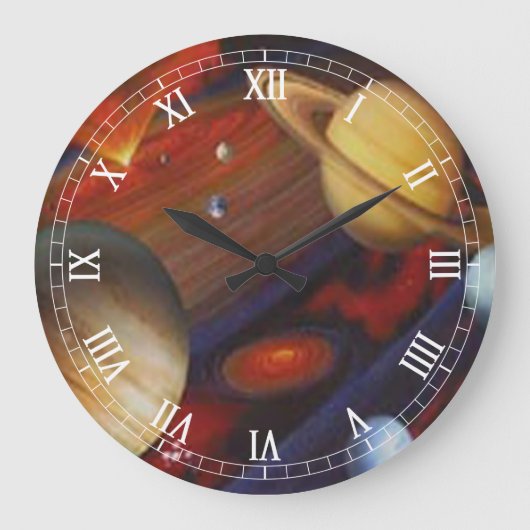 Space Round Roman Numerals Clock Große Wanduhr (Vorderseite)