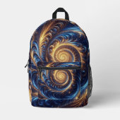 Space Royal Blue und Gold Wirbel Bedruckter Rucksack (Vorderseite)
