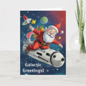 Space Santa Claus Feiertagskarte (Vorderseite)
