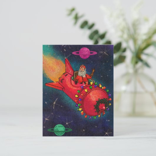Space Santa Feiertagskarte (Stehend Vorderseite)