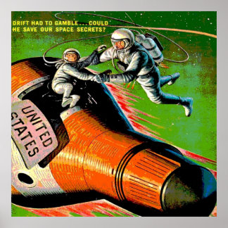 Space Sci Fi Comic Book Astronaut Monkey Vintag C Poster