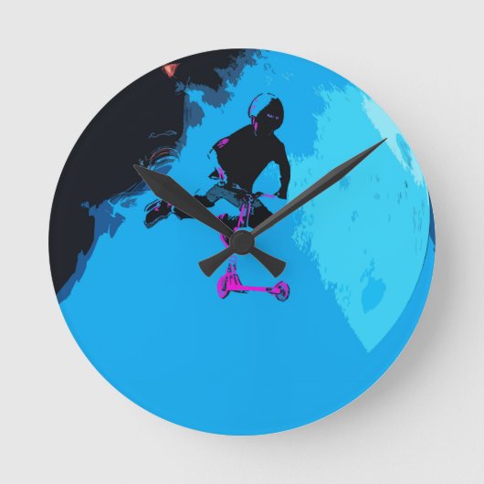 Space Scootering - Stunt Scooter Boy Runde Wanduhr (Vorderseite)