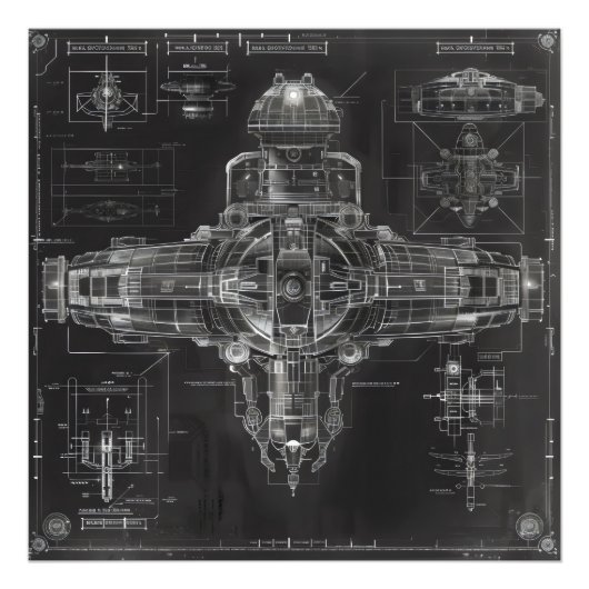 Space Ship Black Blueprint Fotodruck (Vorne)