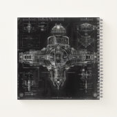 Space Ship Black Blueprint Notizblock (Rückseite)