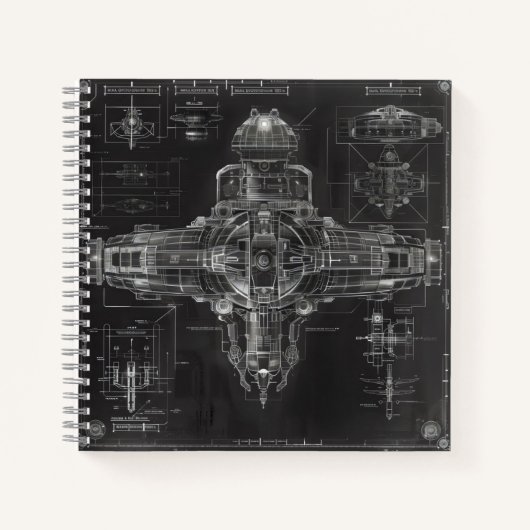 Space Ship Black Blueprint Notizblock (Vorderseite)