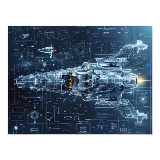 Space Ship Blueprint Sci-Fi Fotodruck (Vorne)