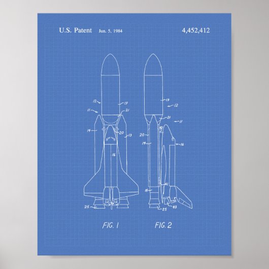 Space Shuttle 1977 Patentart - Blueprint Poster (Vorne)