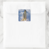 Space Shuttle Atlantis hebt 6 Quadratischer Aufkleber (Tasche)