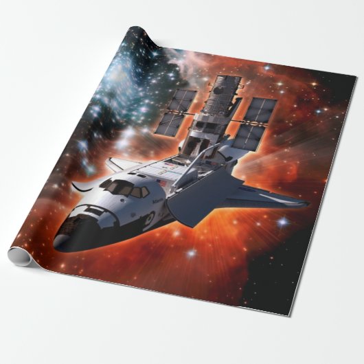 Space Shuttle Atlantis Hubble Telescope Artwork Geschenkpapier (Ungerollt)