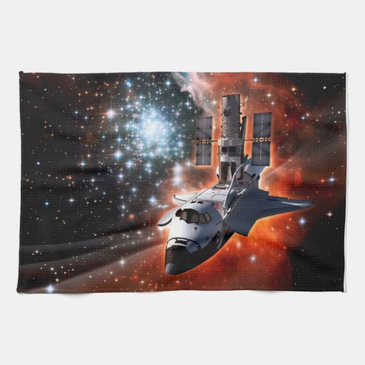 Space Shuttle Atlantis Hubble Telescope Artwork Geschirrtuch (Horizontal)