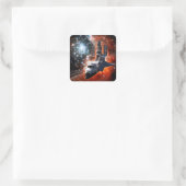 Space Shuttle Atlantis Hubble Telescope Artwork Quadratischer Aufkleber (Tasche)