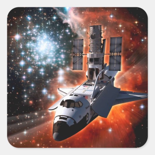 Space Shuttle Atlantis Hubble Telescope Artwork Quadratischer Aufkleber (Vorderseite)