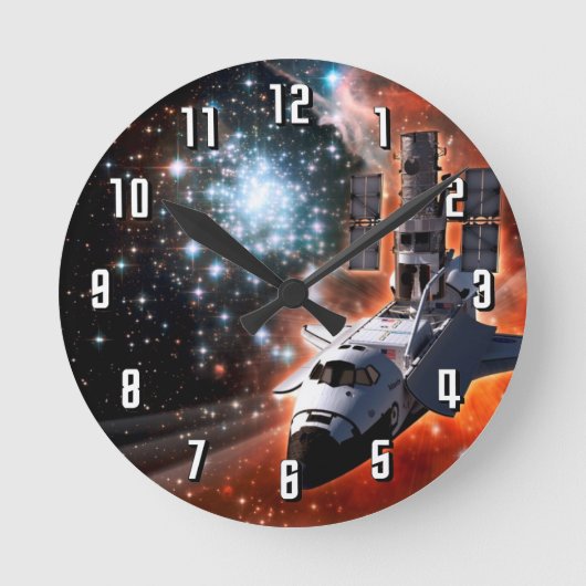 Space Shuttle Atlantis Hubble Telescope Artwork Runde Wanduhr (Vorderseite)