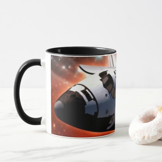 Space Shuttle Atlantis Hubble Telescope Artwork Tasse (Mit Donut)