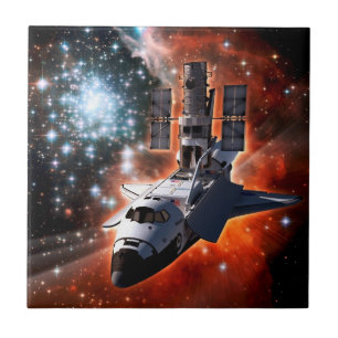Space Shuttle Atlantis Hubble-Teleskop Kunstwerk Fliese