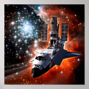 Space Shuttle Atlantis Hubble-Teleskop Kunstwerk Poster