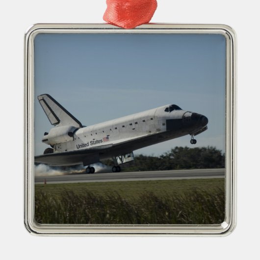 Space Shuttle Atlantis Touchs 2 Silbernes Ornament (Vorne)