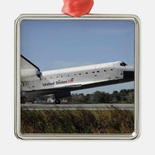 Space Shuttle Atlantis Touchs runter Silbernes Ornament (Vorne)
