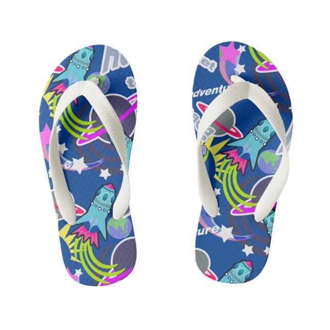 Space Shuttle Blue. Kid's Flip Flops Kinderbadesandalen (Fußbett)