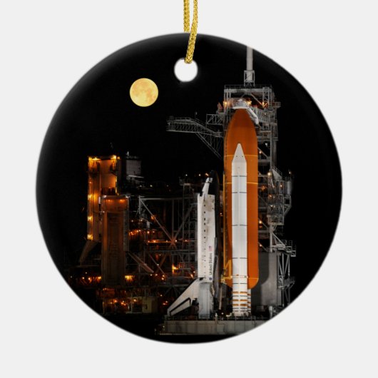 Space Shuttle Discovery und Mond Keramik Ornament (Vorne)