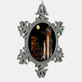 Space Shuttle Discovery und Mond Schneeflocken Zinn-Ornament (Links)