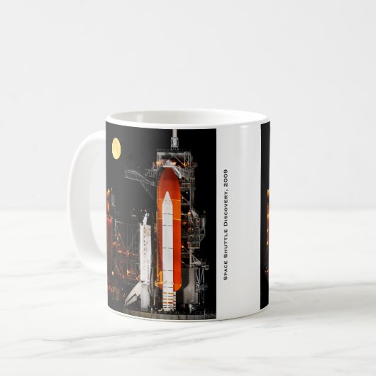 Space Shuttle Discovery und Vollmond 2009 Kaffeetasse (Vorderseite Links)