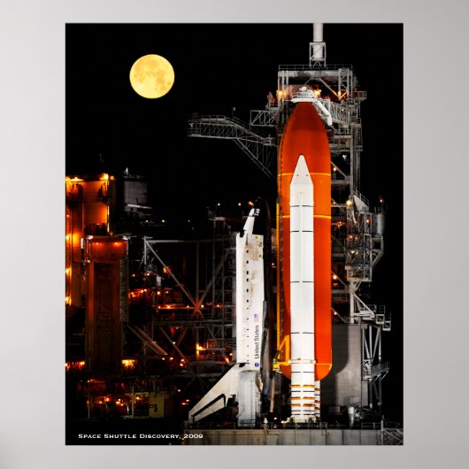 Space Shuttle Discovery und Vollmond, erweitert Poster (Vorne)